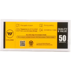 Worldone Laminated white envelops 11*5 inches-120gsm (pack of 50pcs)-code WPP1105L