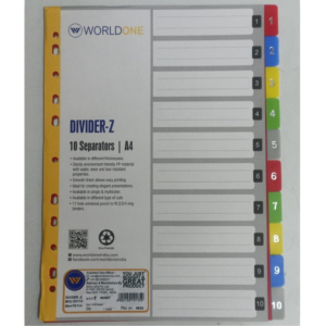Separators-Worldone Multicoloured Divider (1-10) -Size A4-(pack of 10)