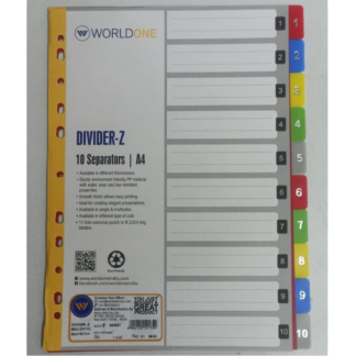 Separators-Worldone Multicoloured Divider (1-10) -Size A4-(pack of 10)